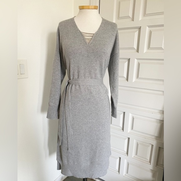 Peserico Dresses & Skirts - Peserico Gray (Grey) Cashmere Wool Silk Sweater Dress Tie Waist Size 48 IT